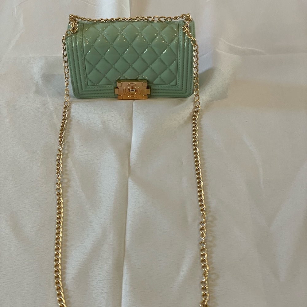 Small mint jellybean clutch with gold hardware - Picture 2 of 4